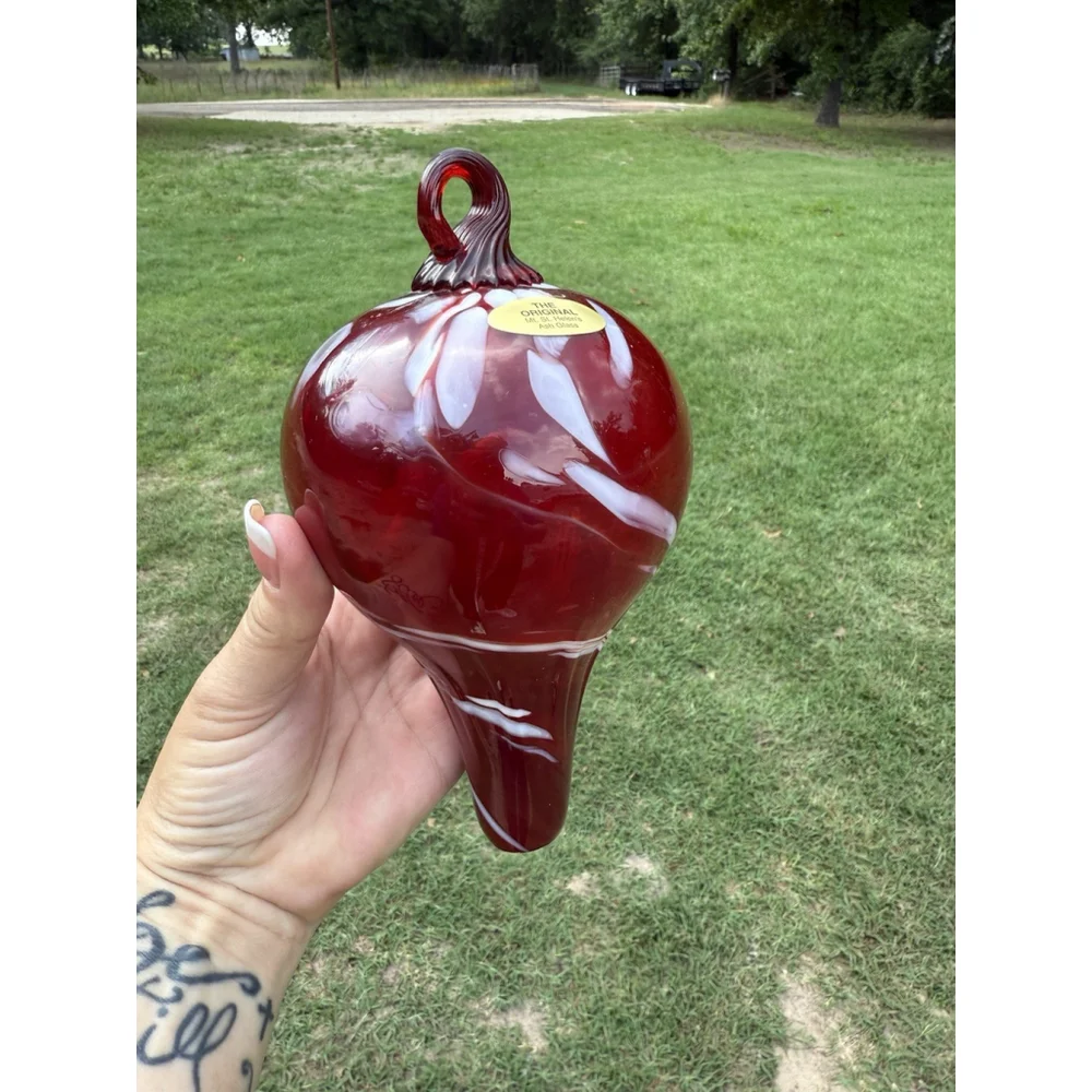 Original Mt. St. Helen's Ash Glass Teardrop Red Hanging Ornament Vintage